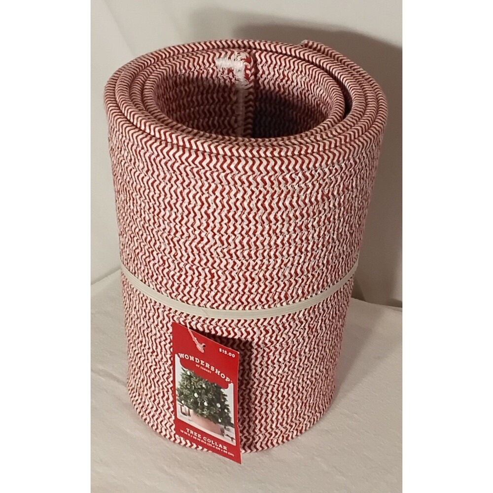 Wondershop Christmas Tree Collar Braided Red White Chevron Pattern New